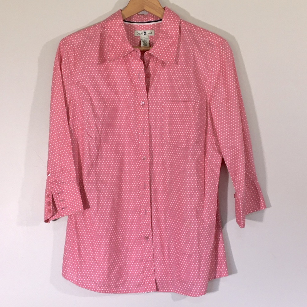 Duck Head Fitted Pink Polka Dot Cotton Shirt